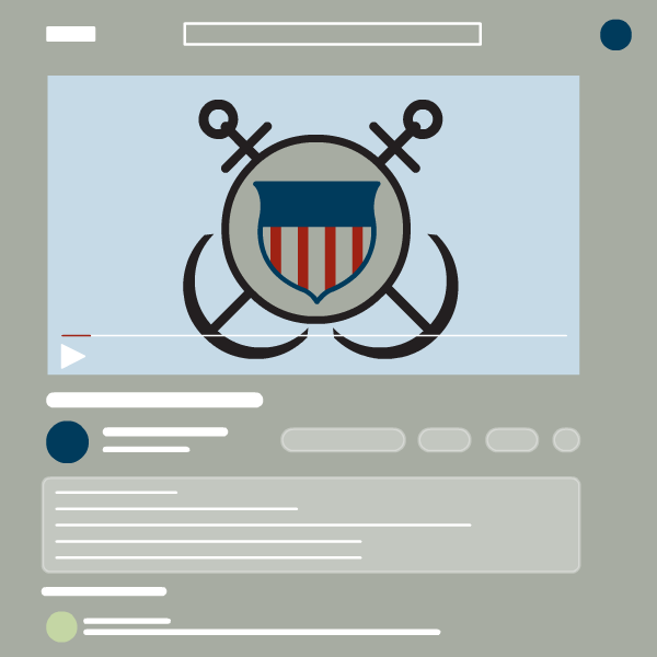 illustration of webpage video player that has the Coast Guard crest in the thumbnail image